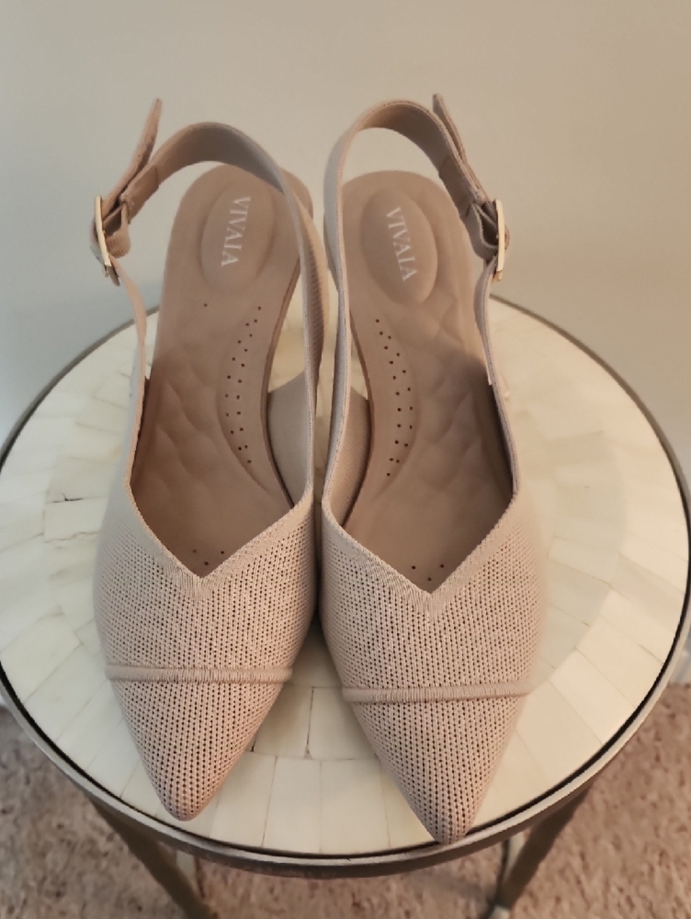 Vivaia Nude Pointed-Toe Slingback Heels - Picture 3 of 7